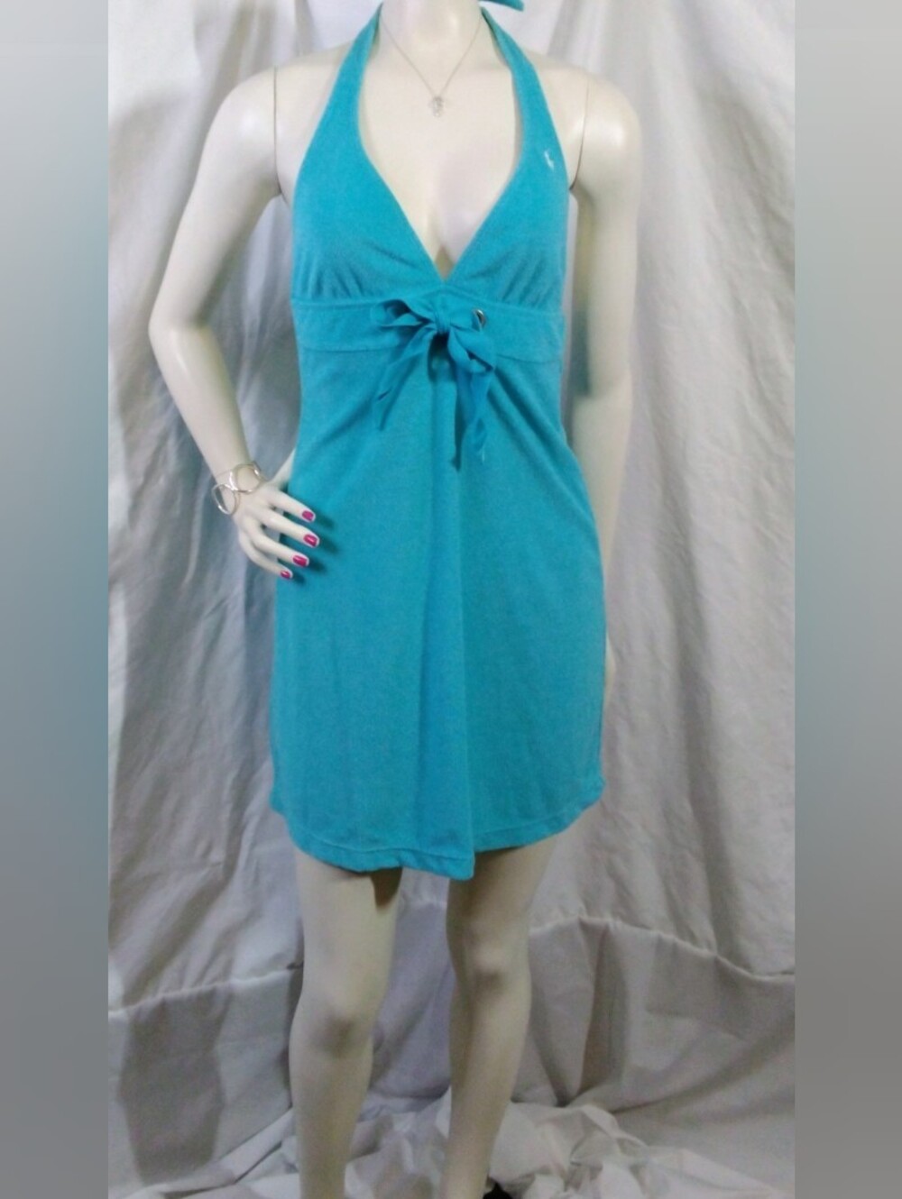 Ralph Lauren Turquoise Halter Tie-Front Terry Dress Size Small